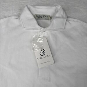 Collars & Co. Luxury Pique Cotton Polo Shirt Mens Small White Short Sleeve